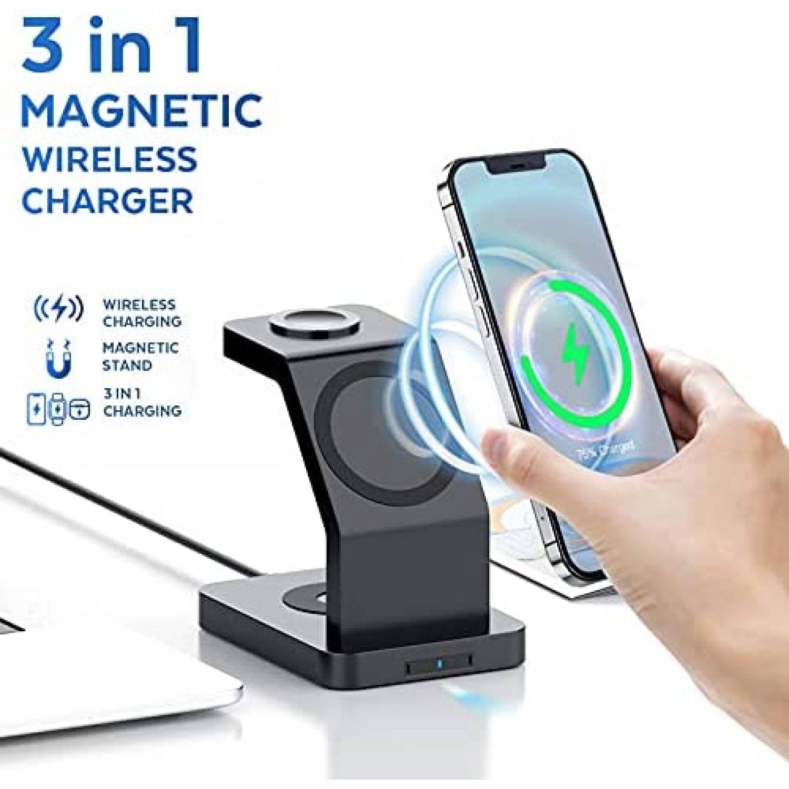 Base de carga NeotrixQI inalambrico magnetico 3 en 1 -Negro