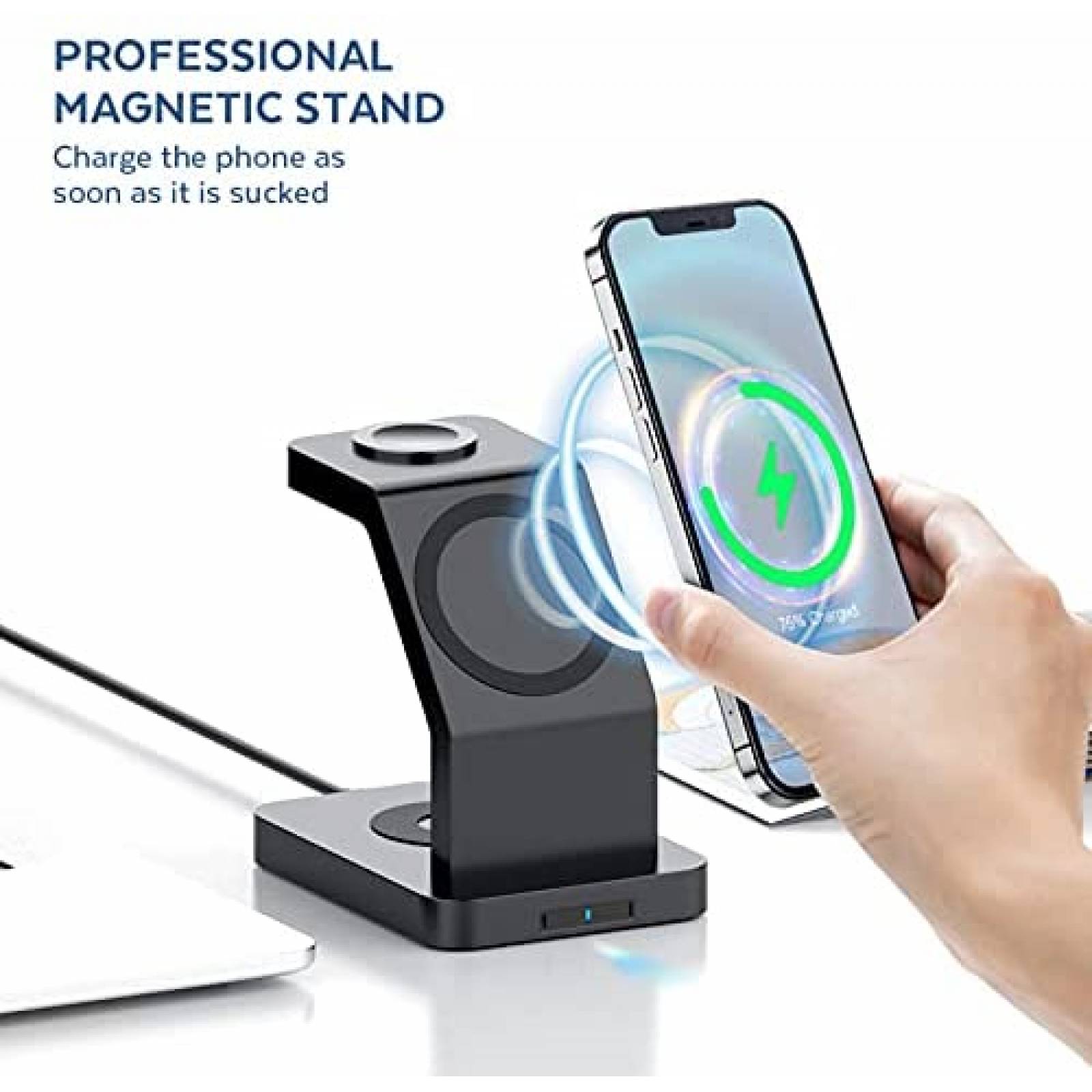 Base de carga NeotrixQI inalambrico magnetico 3 en 1 -Negro