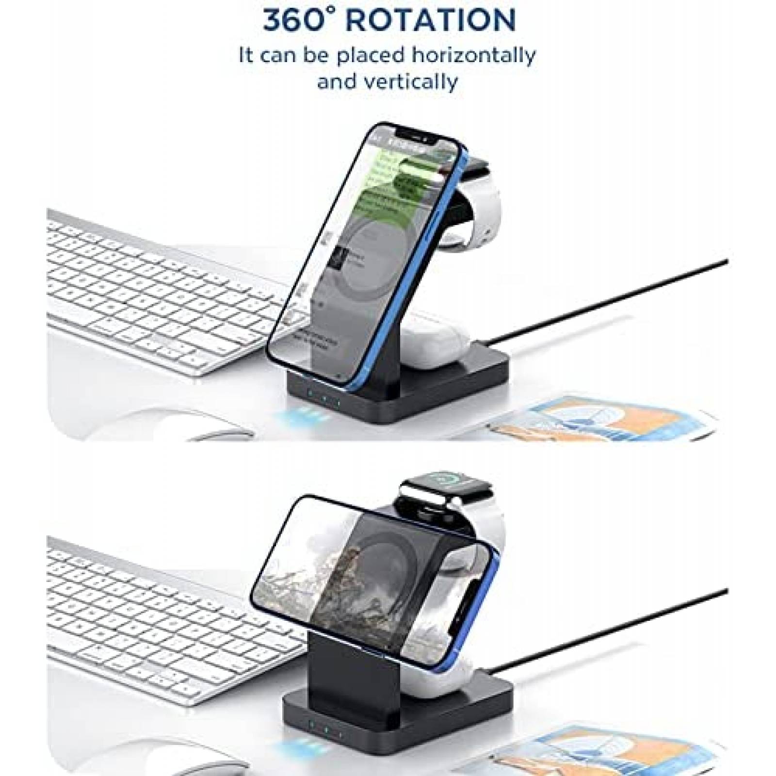 Base de carga NeotrixQI inalambrico magnetico 3 en 1 -Negro