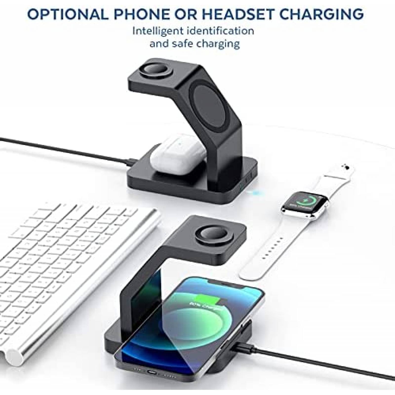 Base de carga NeotrixQI inalambrico magnetico 3 en 1 -Negro