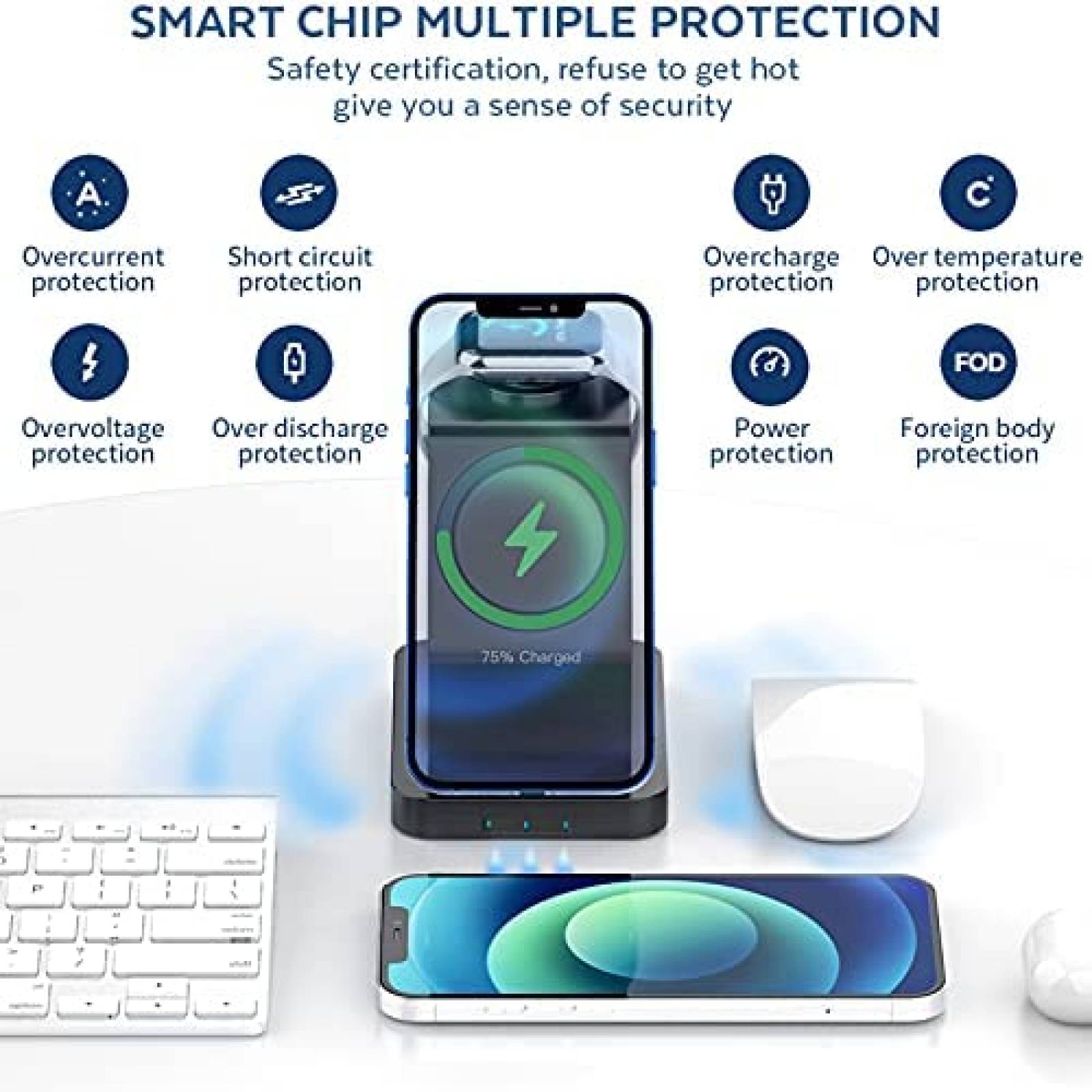 Base de carga NeotrixQI inalambrico magnetico 3 en 1 -Negro