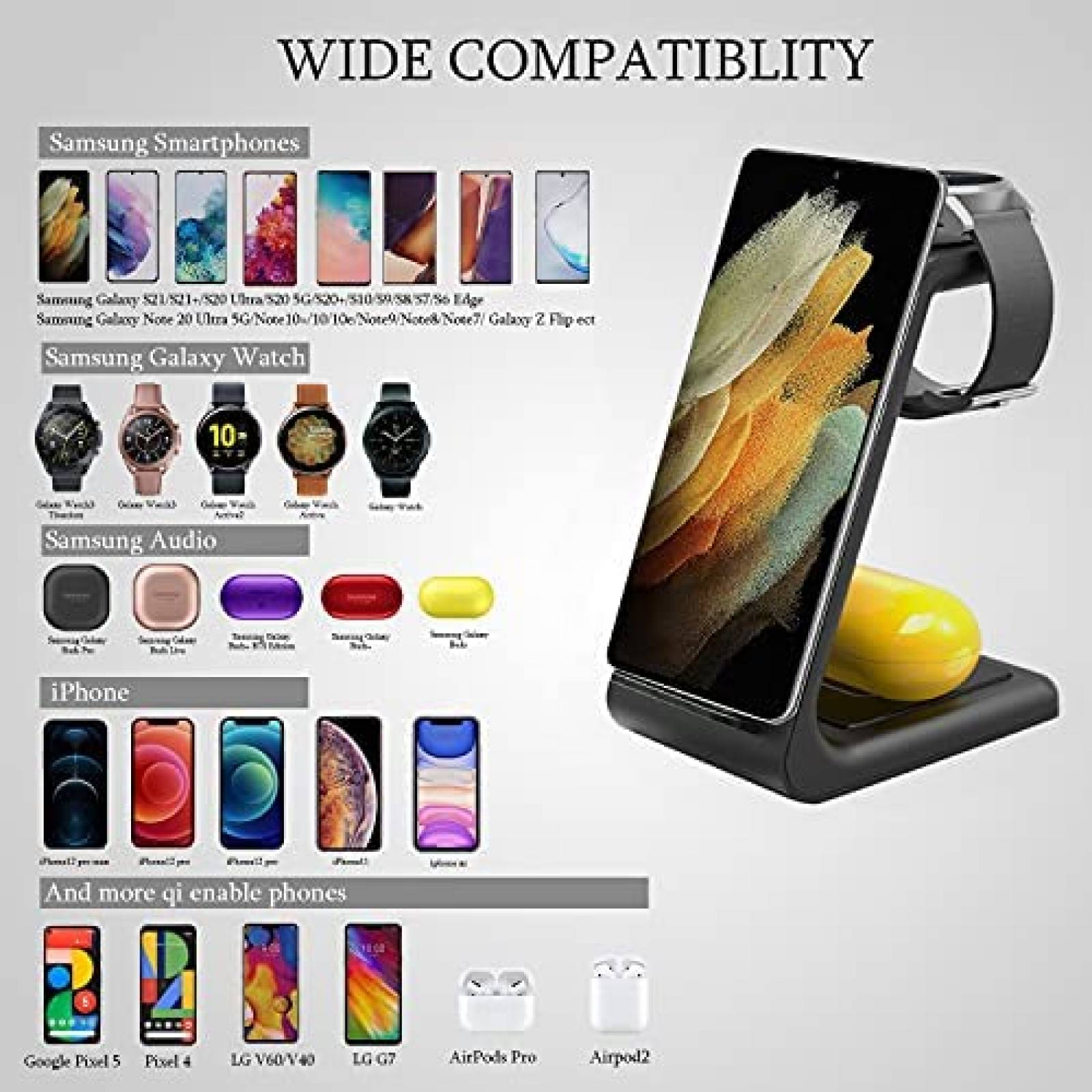 Stand Qi carga rapida inalambrica Samsung 3x1 Azurezone