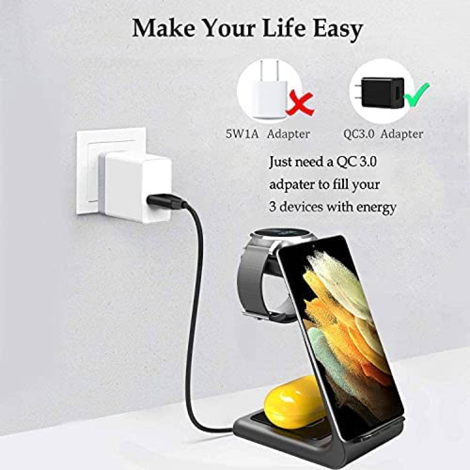 Stand Qi carga rapida inalambrica Samsung 3x1 Azurezone