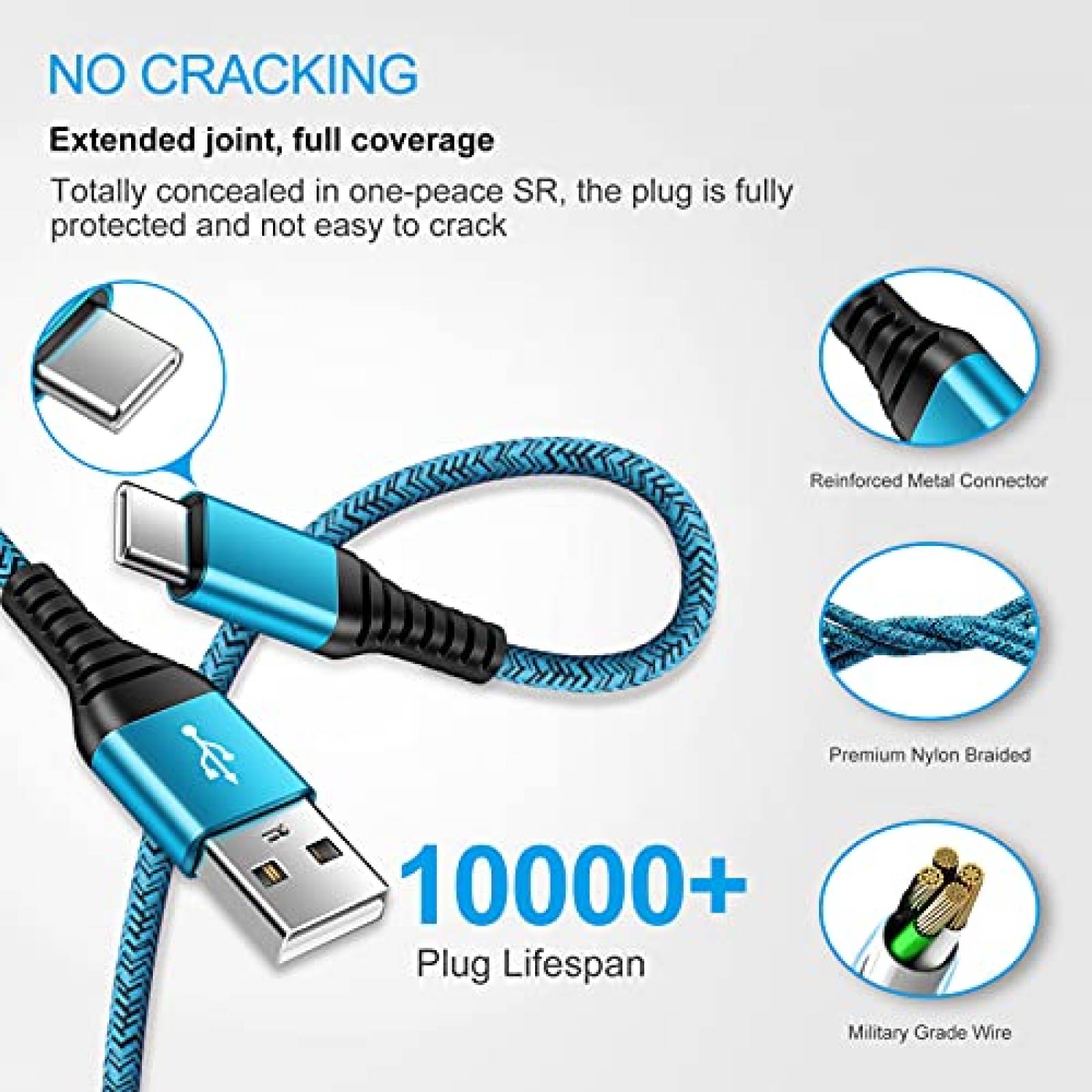 Cable ANDHOT 5 Pzs Carga Rapida USB C 6ft Para Galaxy S21