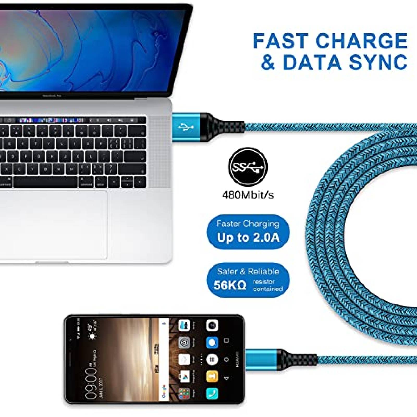 Cable ANDHOT 5 Pzs Carga Rapida USB C 6ft Para Galaxy S21