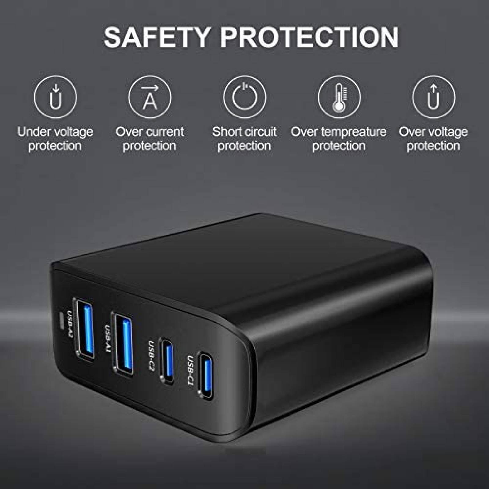 Adaptador de pared USB-C GSHLGAO 100W 4 puertos -Negro