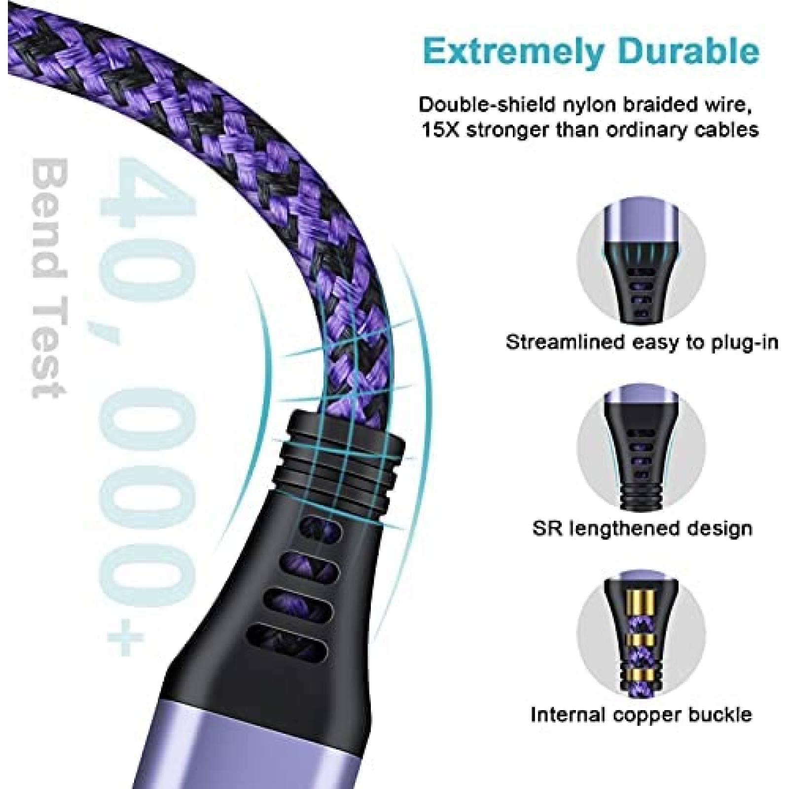 Cable Micro USB Vifigen 6 pies USB Compatible -Morado