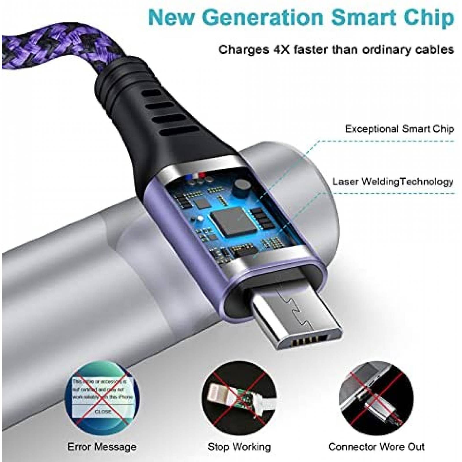 Cable Micro USB Vifigen 6 pies USB Compatible -Morado