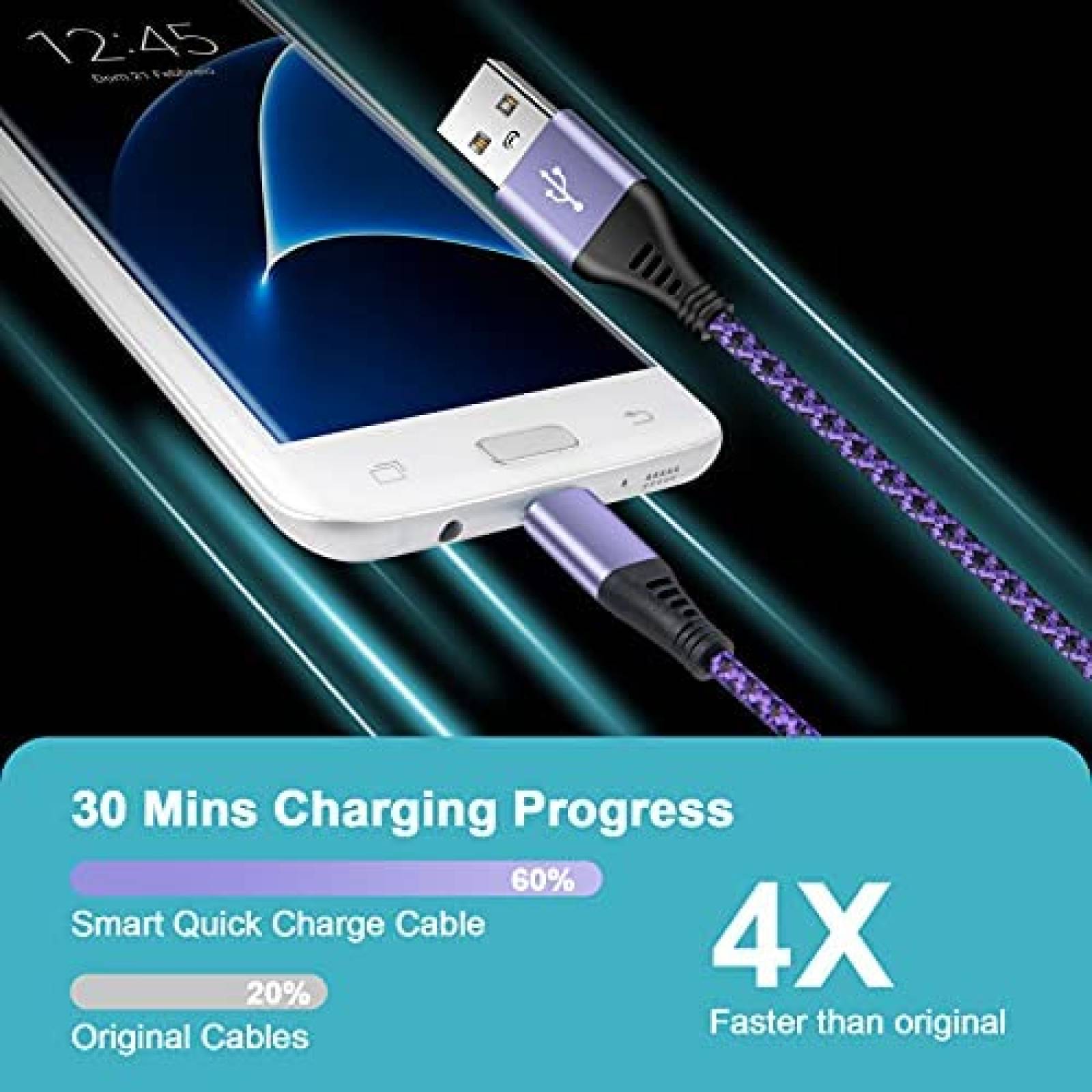 Cable Micro USB Vifigen 6 pies USB Compatible -Morado
