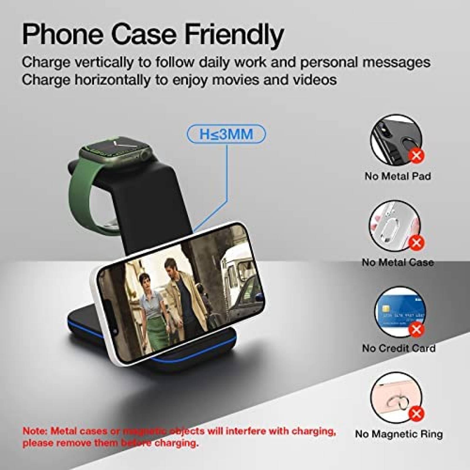 Cargador Qi 3 en 1 Moing para Reloj/Audifonos/Celular -Negro