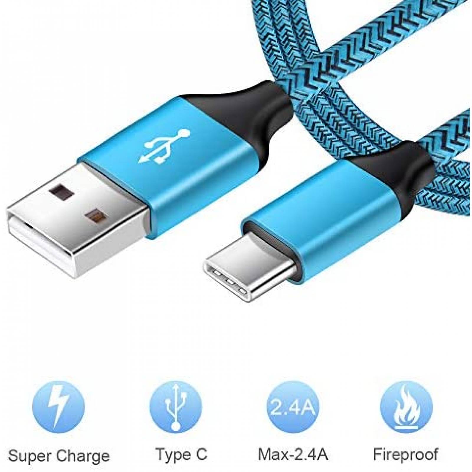 Cargador de Pared RePind USB a USB C de 6 Pies -Azul/Negro