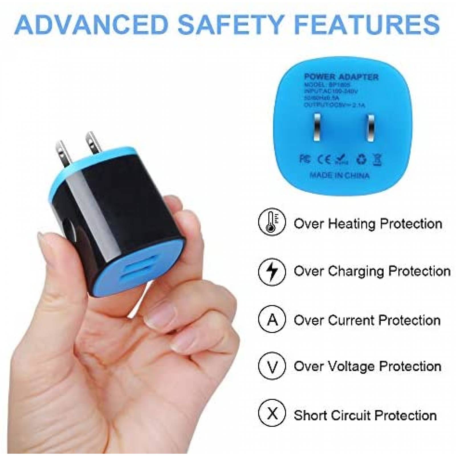 Cargador de Pared RePind USB a USB C de 6 Pies -Azul/Negro