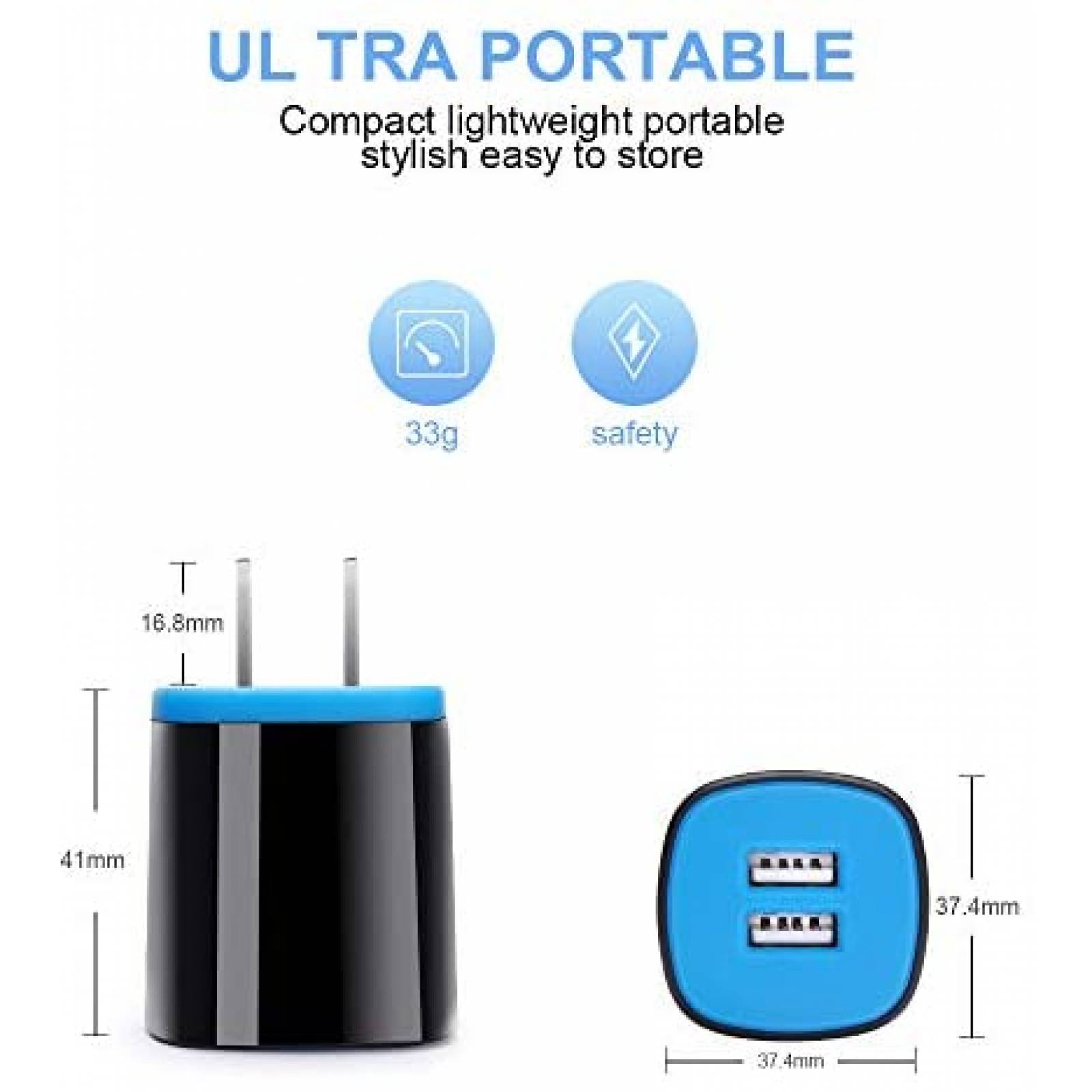 Cargador de Pared RePind USB a USB C de 6 Pies -Azul/Negro