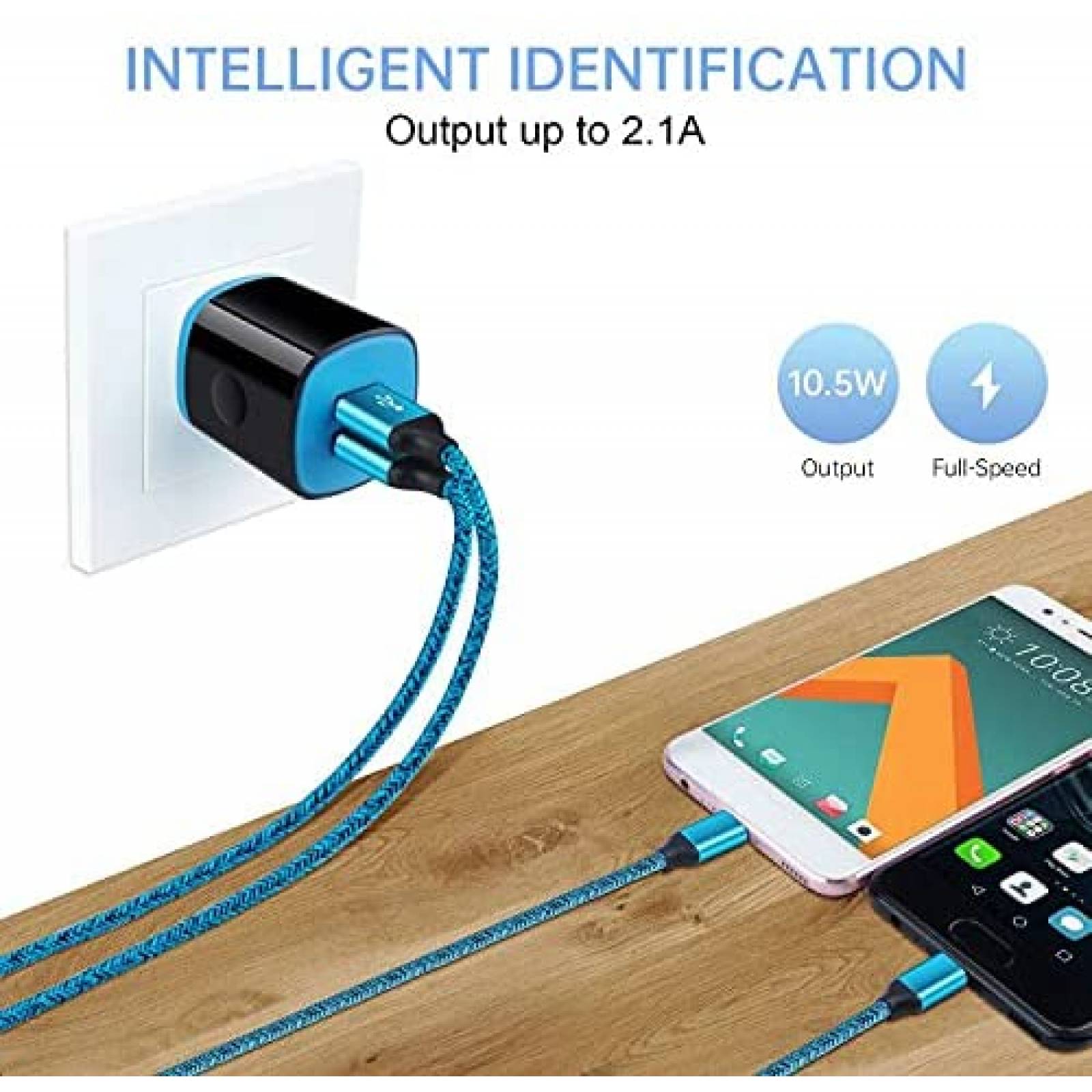 Cargador de Pared RePind USB a USB C de 6 Pies -Azul/Negro