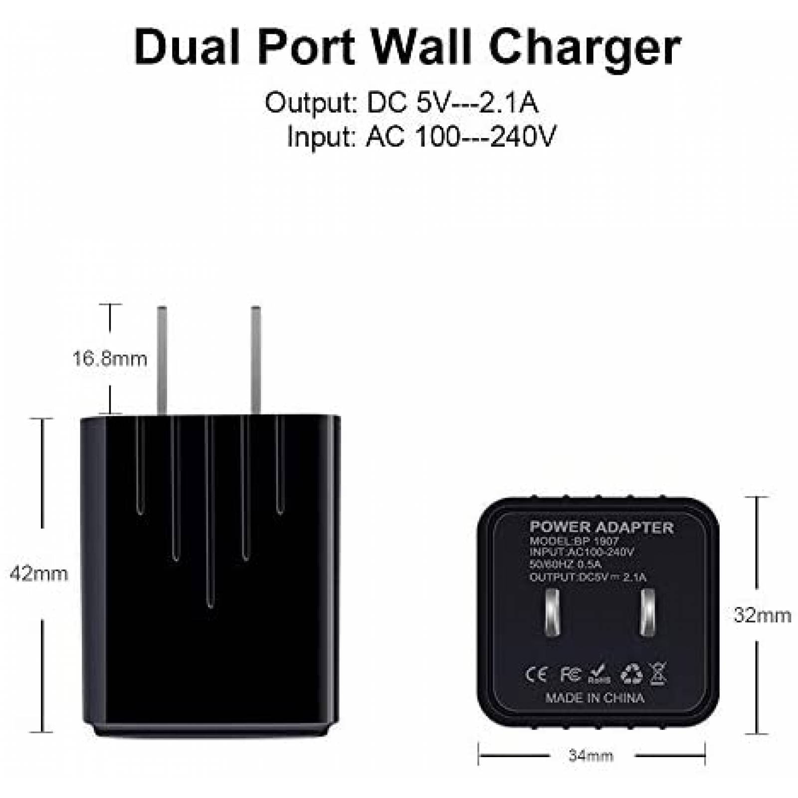 Cable Cargador de Pared REPIND de 6 Pies USB C -Negro