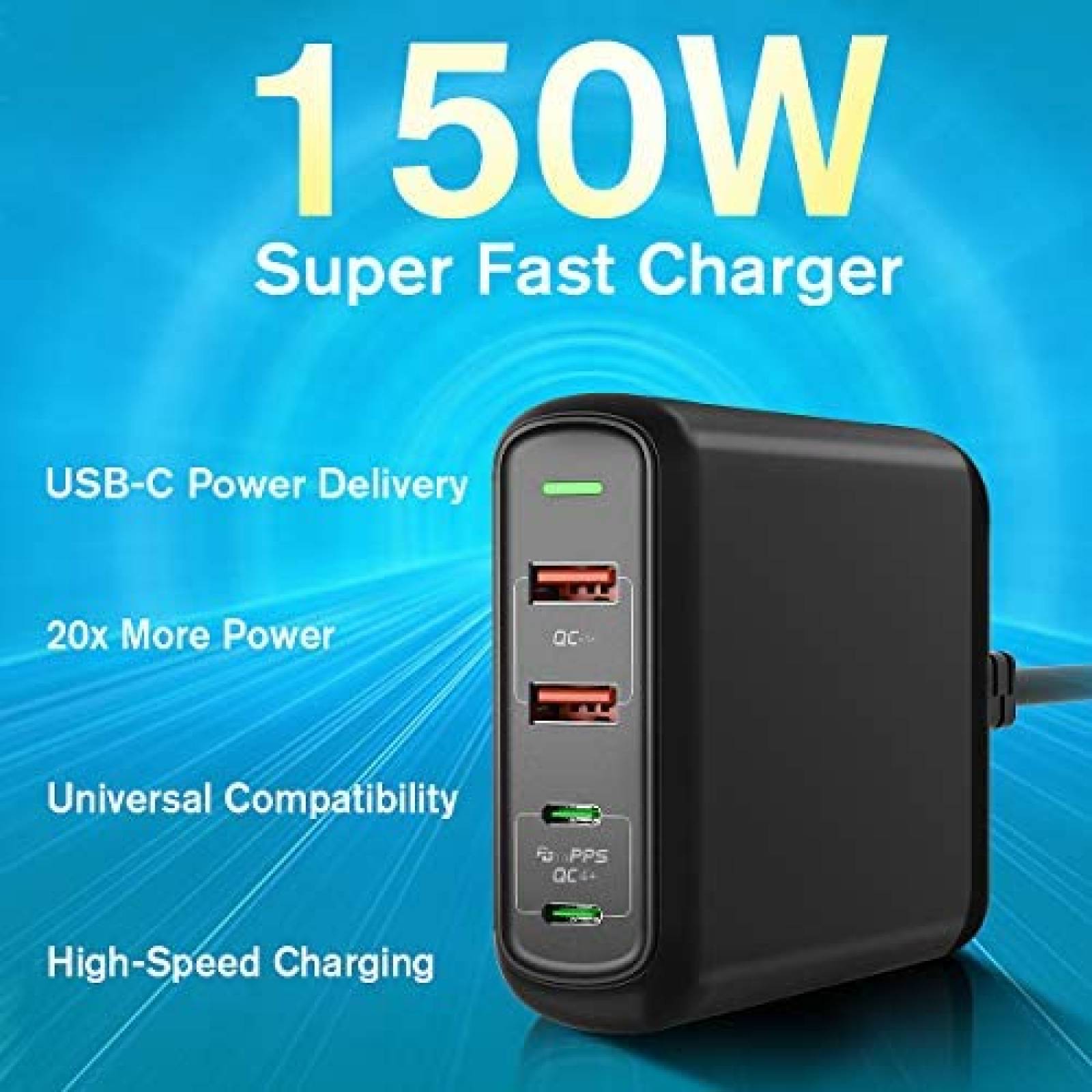 Cargador FEEYOO 150W USB C 4 puertos 100W Compatible -Negro