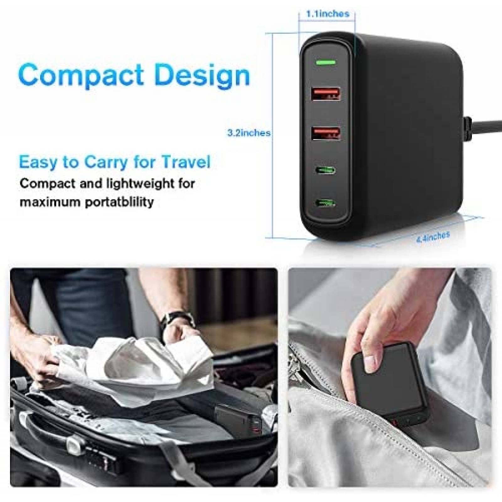 Cargador FEEYOO 150W USB C 4 puertos 100W Compatible -Negro
