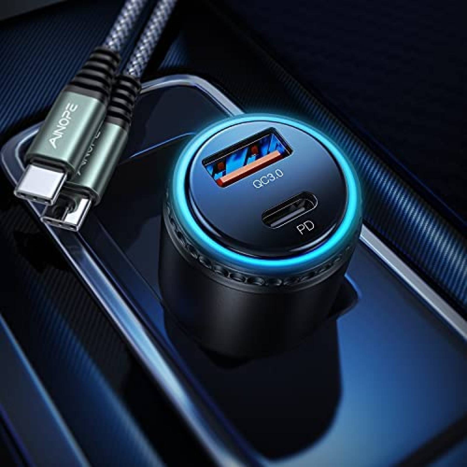Cargador de coche AINOPE de carga rapida 63W USB C -Negro