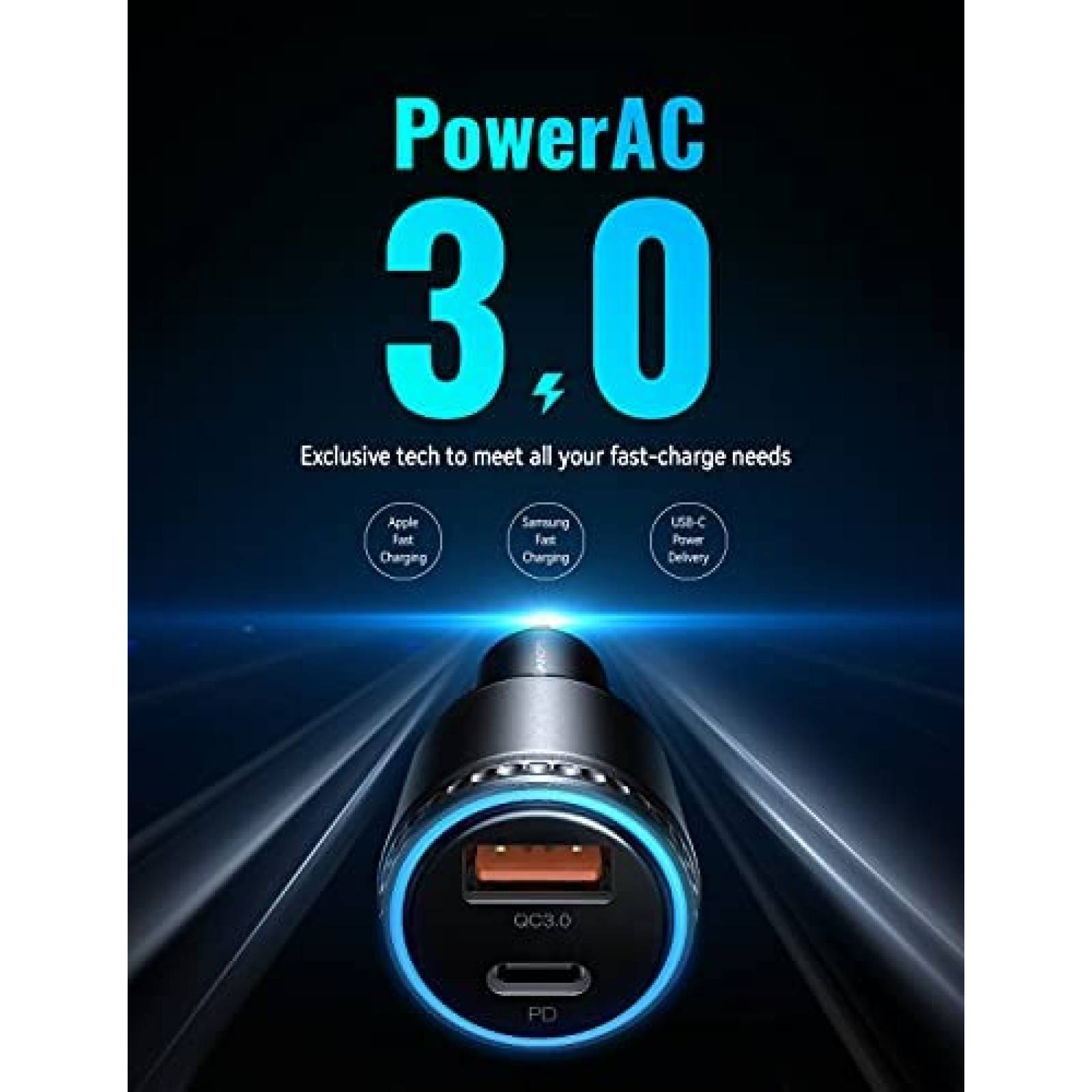 Cargador de coche AINOPE de carga rapida 63W USB C -Negro