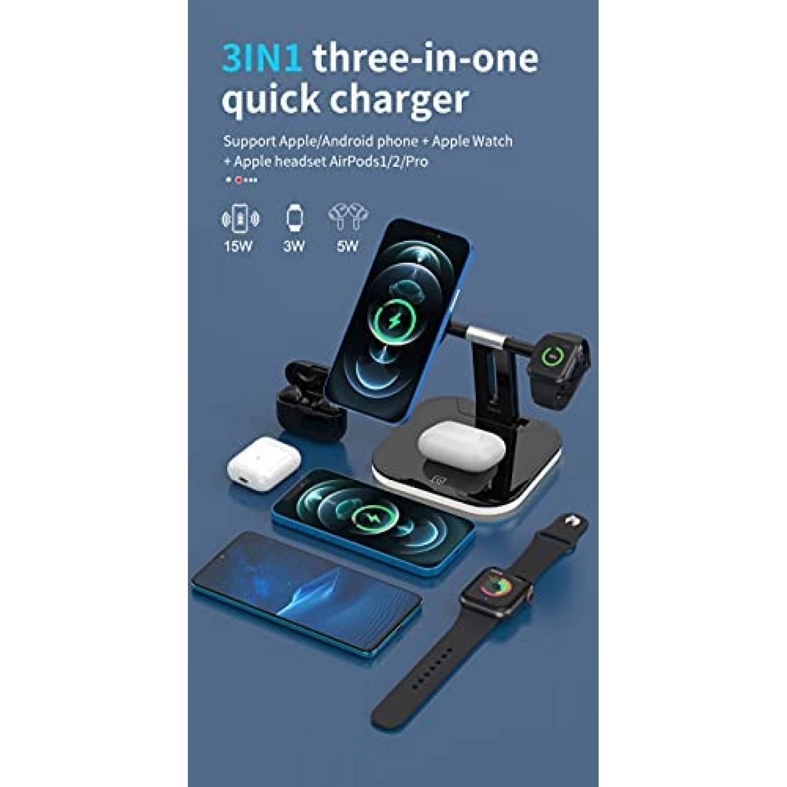 Soporte Cargador 3 en 1 Cricle para Celular/Audifonos/Reloj