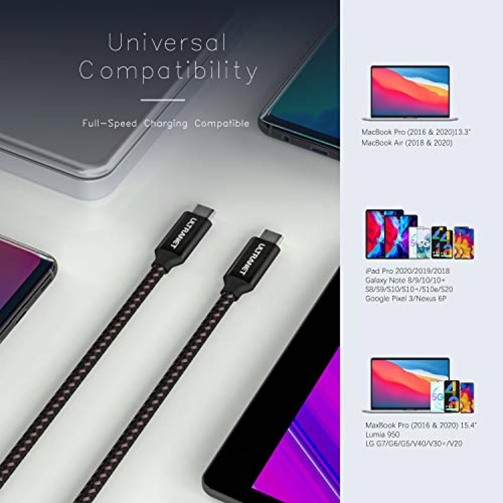 Cable USB C ULTRANET 60W USB C a USB C de 5,5ft -Negro