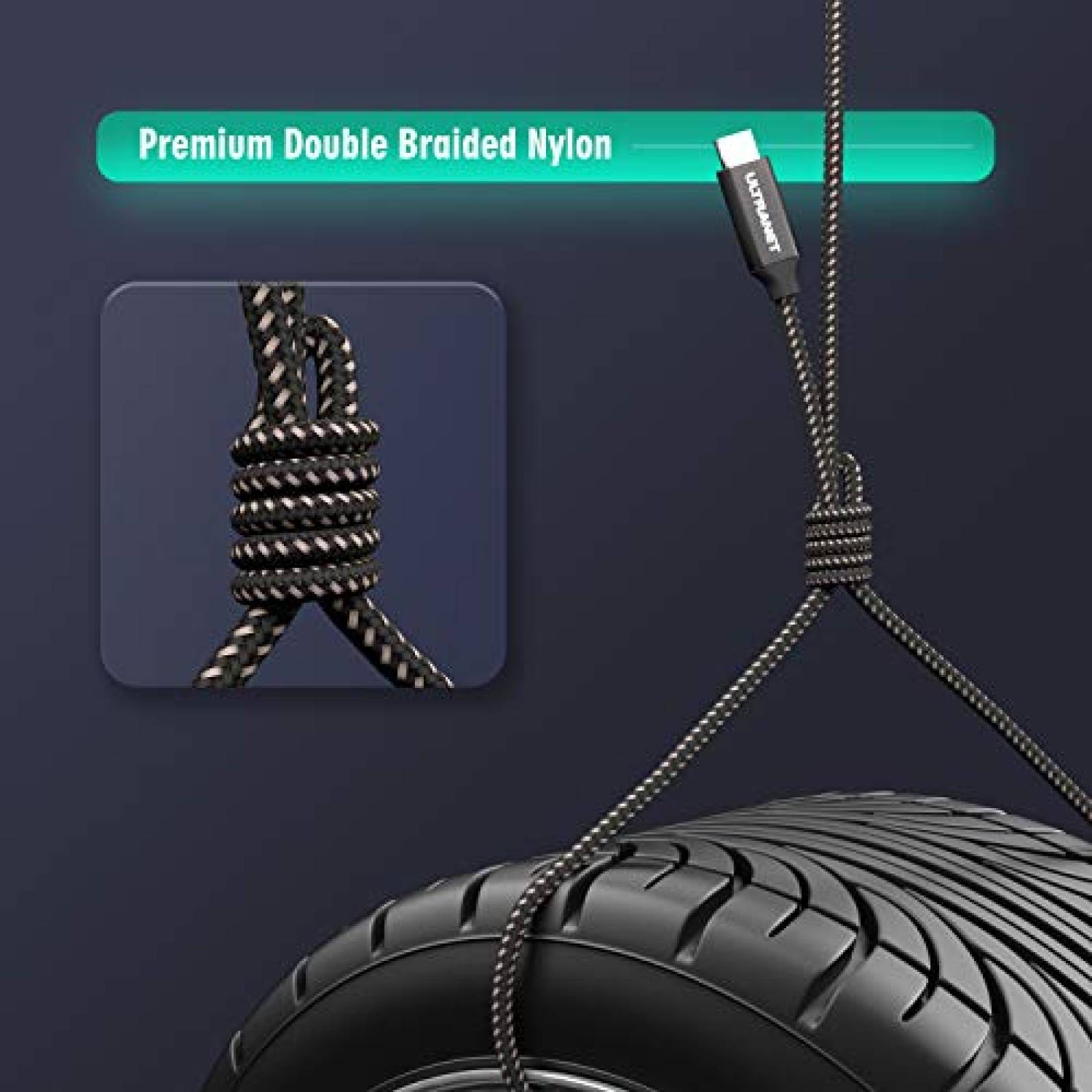 Cable USB C ULTRANET 60W USB C a USB C de 5,5ft -Negro