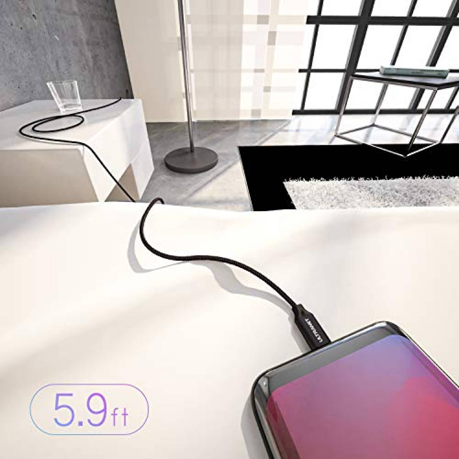 Cable USB C ULTRANET 60W USB C a USB C de 5,5ft -Negro