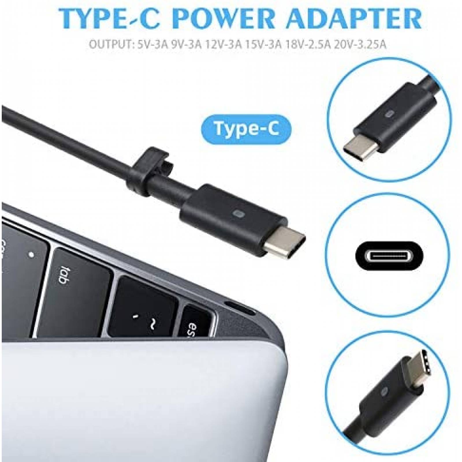 Cargador para Laptop HFLRZZ Dell XPS 12 65W 45W USB C -Negro