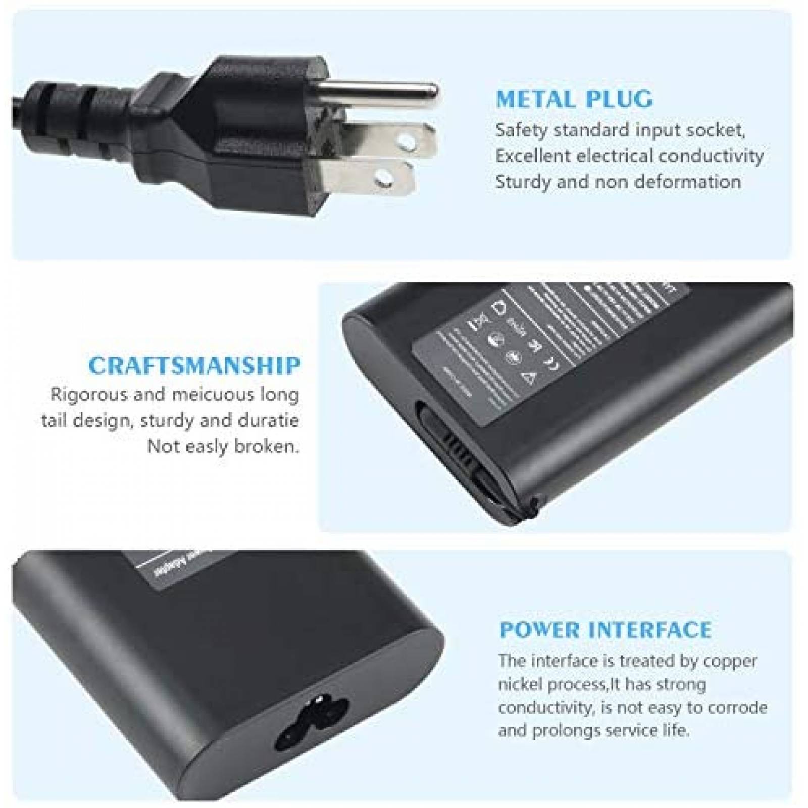Cargador para Laptop HFLRZZ Dell XPS 12 65W 45W USB C -Negro