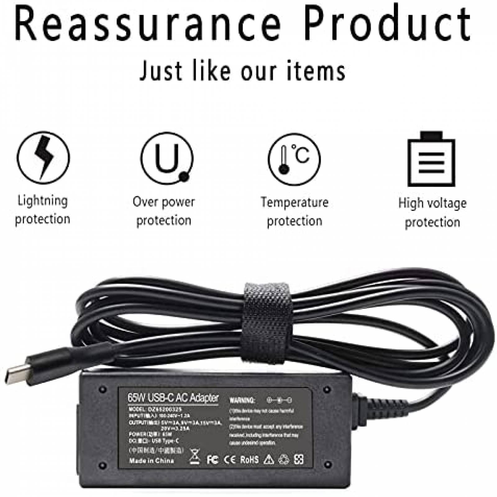 Cargador Laptop Yodzgaco DZ65200325 65W 45W Tipo C -Negro