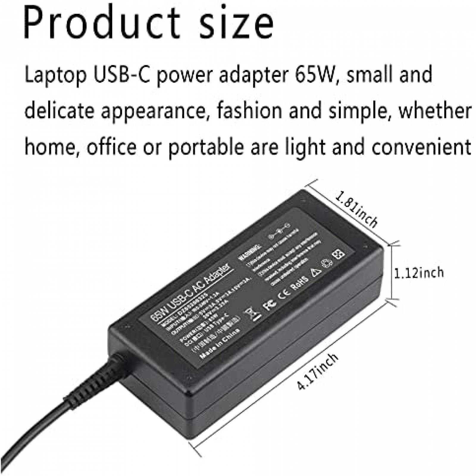 Cargador Laptop Yodzgaco DZ65200325 65W 45W Tipo C -Negro