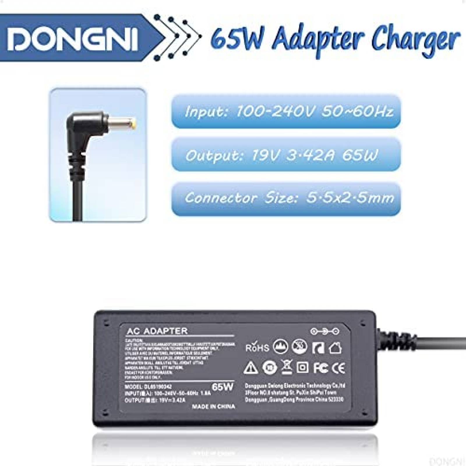 Cargador Laptop DONGNI DL65190342 65W Compatible Bluetooth