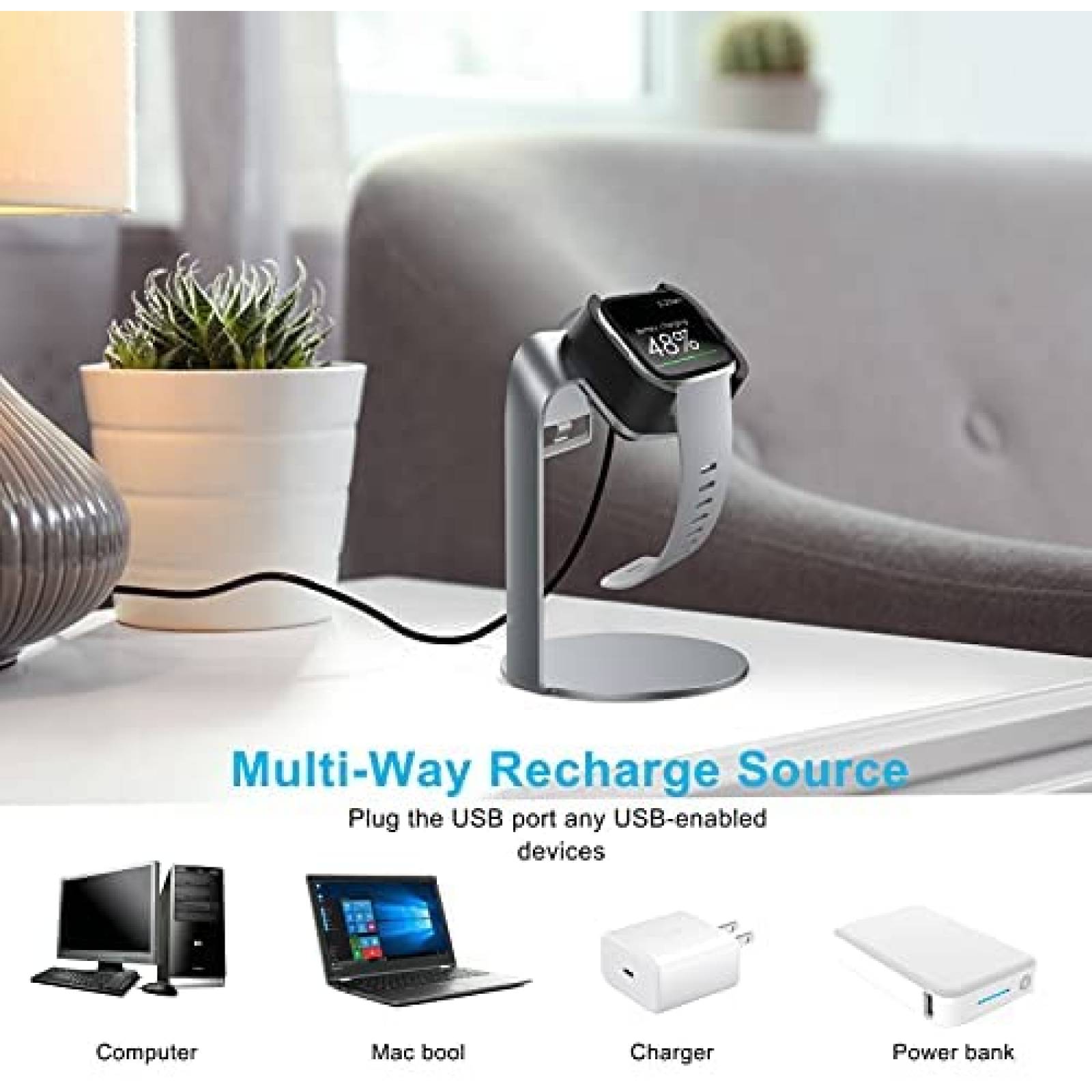 Soporte Cargador Kmasic para Smartwatch Fitbit Versa -Negro