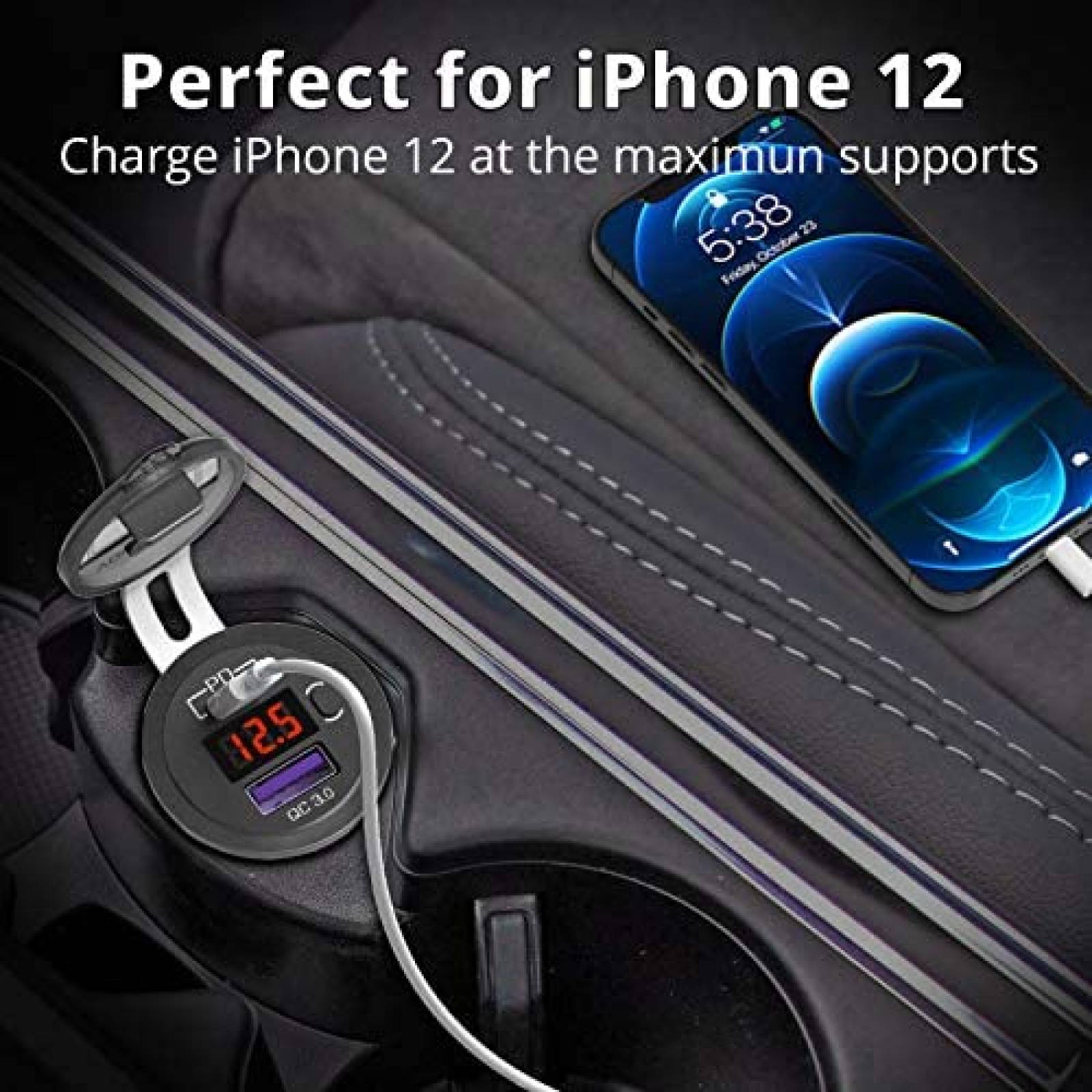 Adaptador de auto para cable USB C Ouffun 12V -Negro