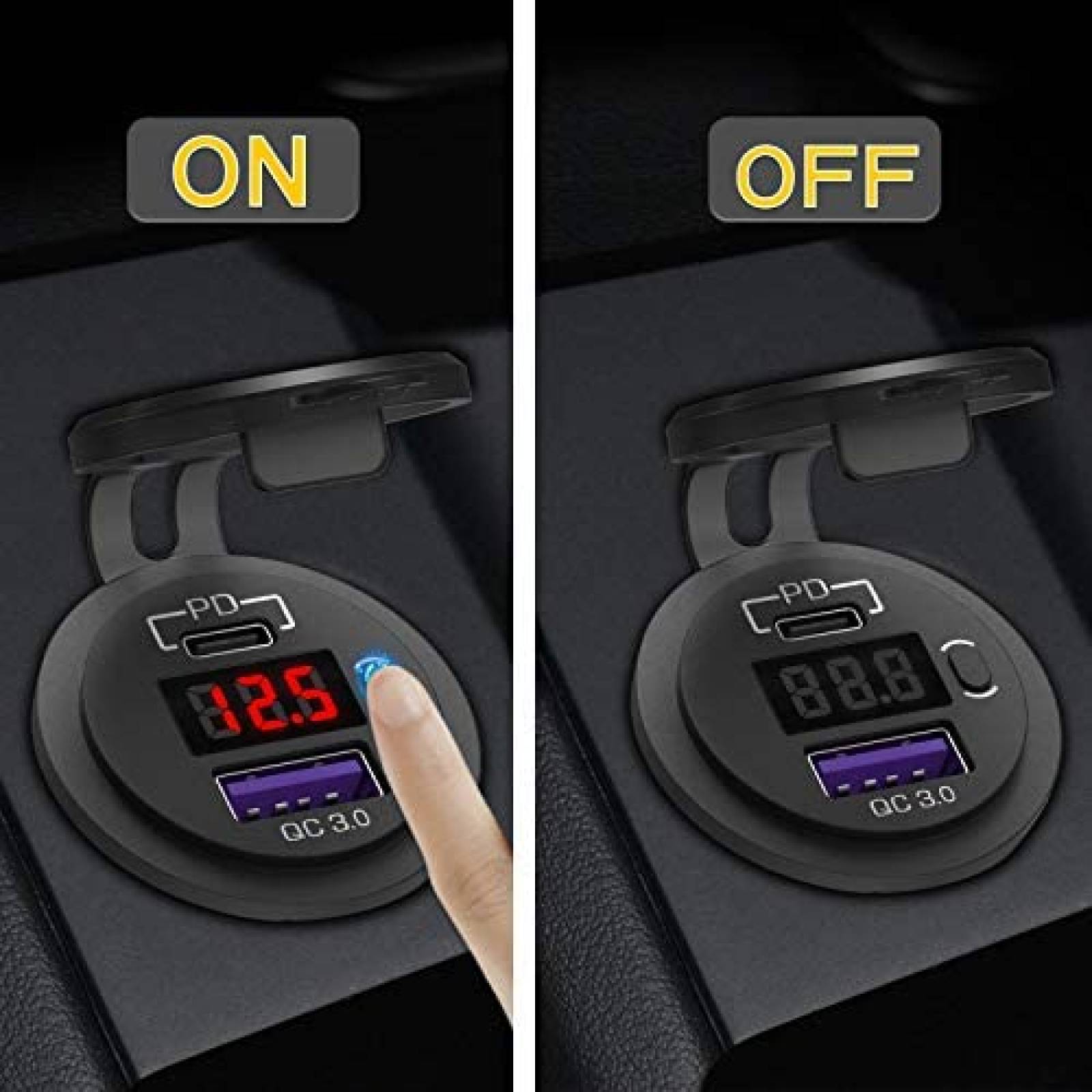 Adaptador de auto para cable USB C Ouffun 12V -Negro