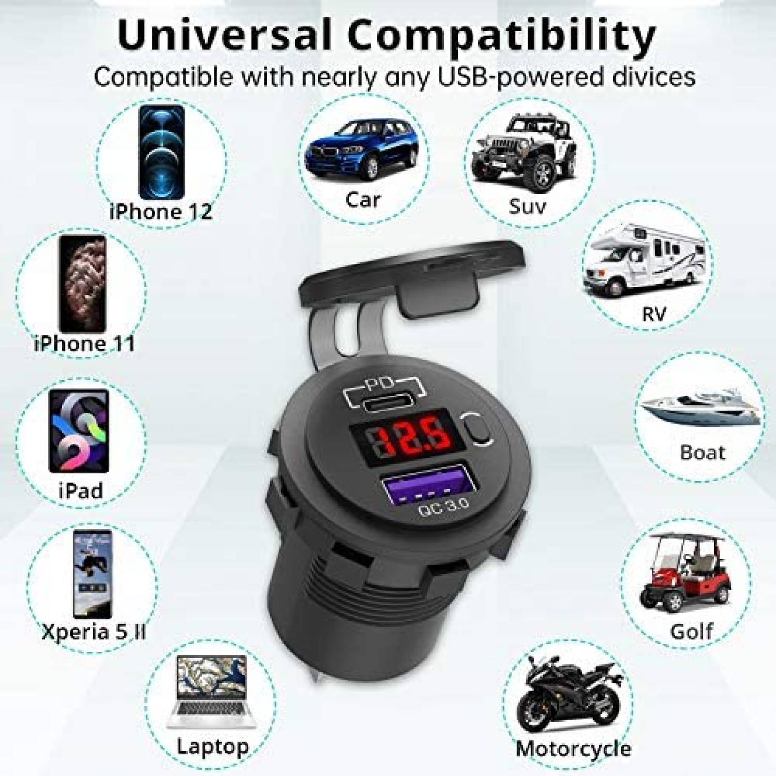 Adaptador de auto para cable USB C Ouffun 12V -Negro