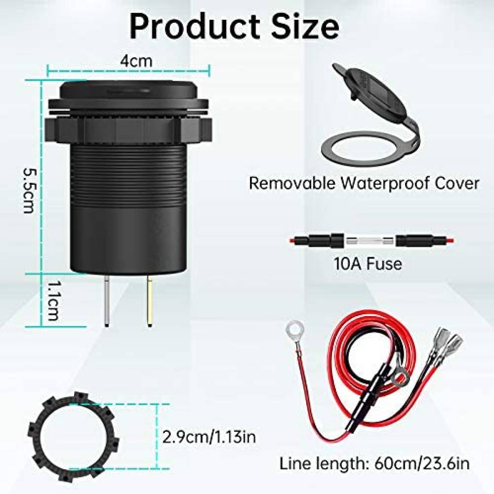 Adaptador de auto para cable USB C Ouffun 12V -Negro