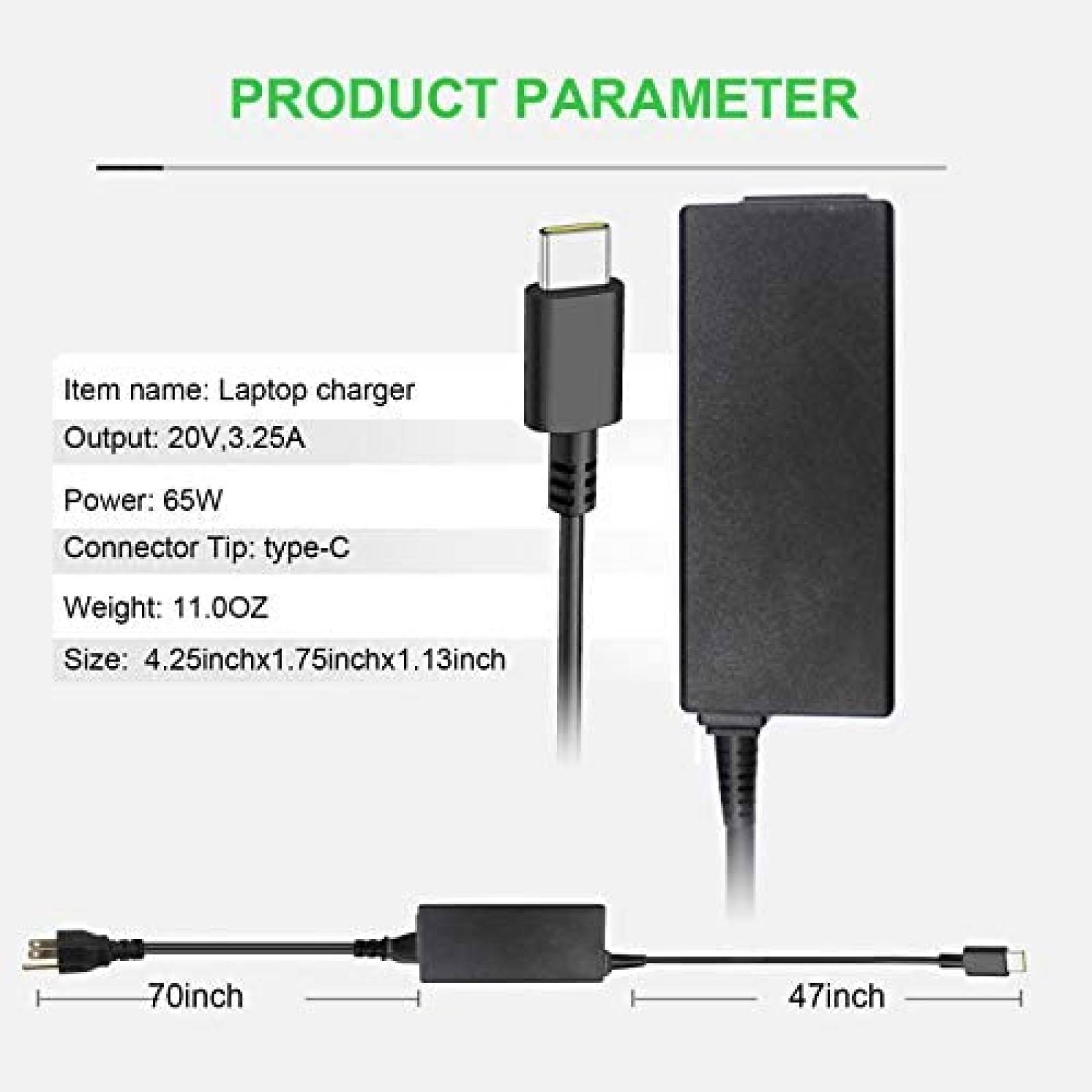 Cargador adaptador de AC Feppery 65W USB-C para Lenovo