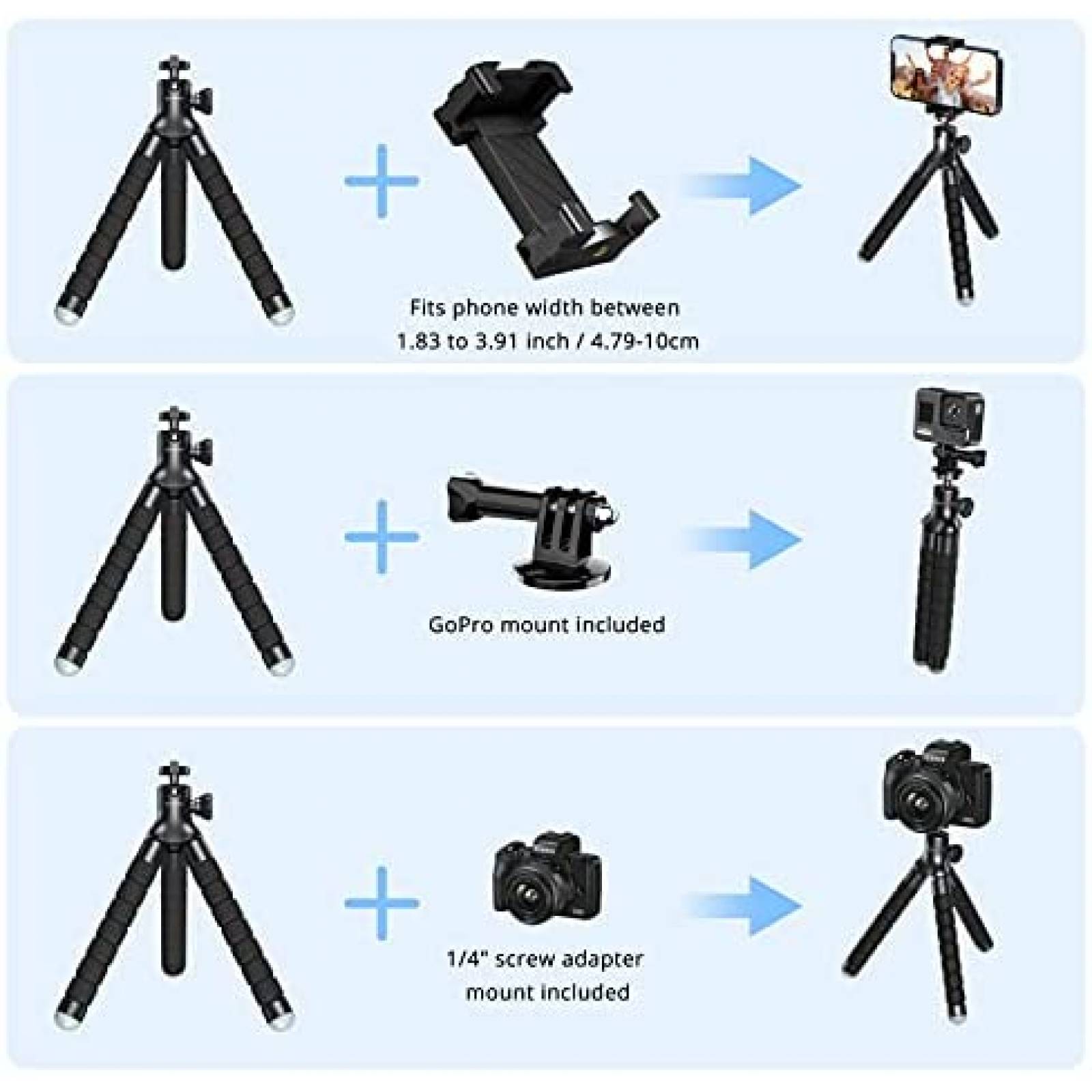 Tripie con Control ATUMTEK de 9.4'' para Celular -Negro