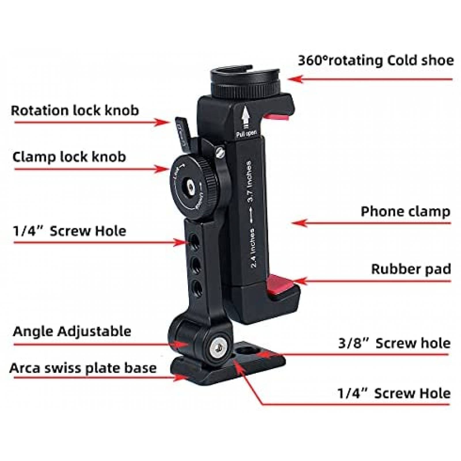 Montura de celular para tripoide ARNARKOK de metal -Negro