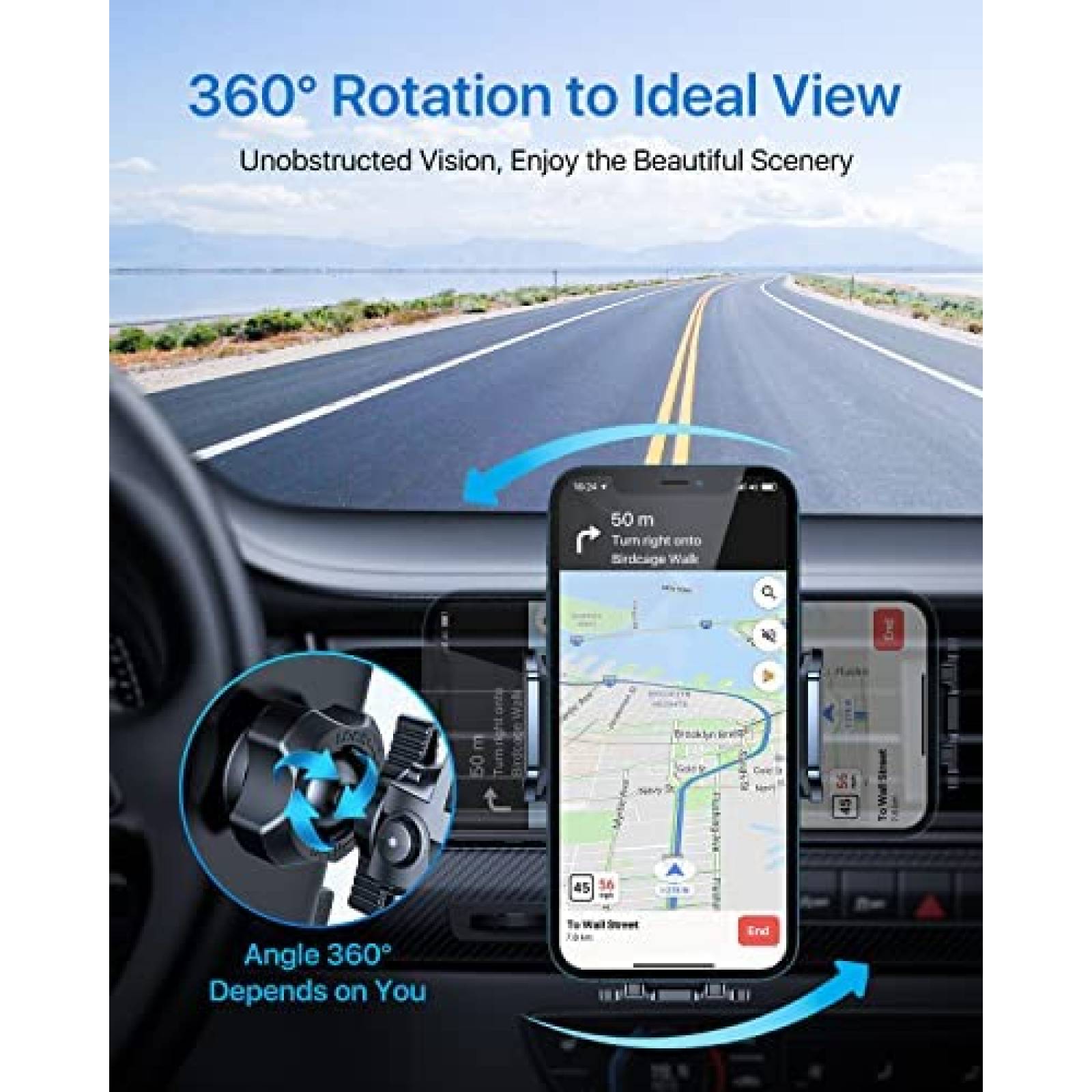 Soporte de Celular para Auto Andobil c/Rotacion 360 -Negro