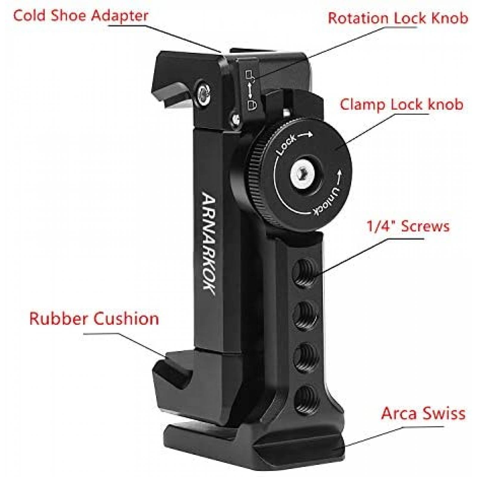 Soporte ARNARKOK Para Tripie Rosca 1/4 Abrazadera Celular