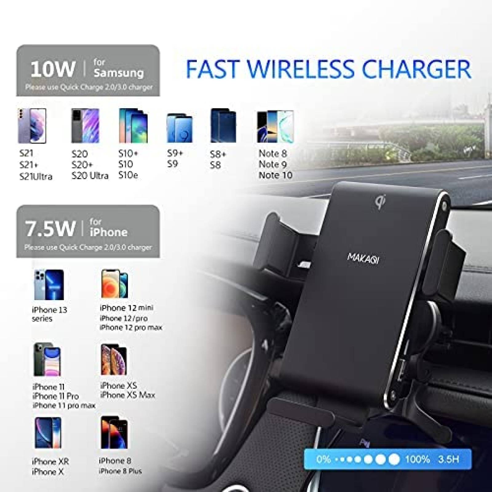 Soporte/Cargador de Celular para Auto MAKAQI 7.5W -Negro