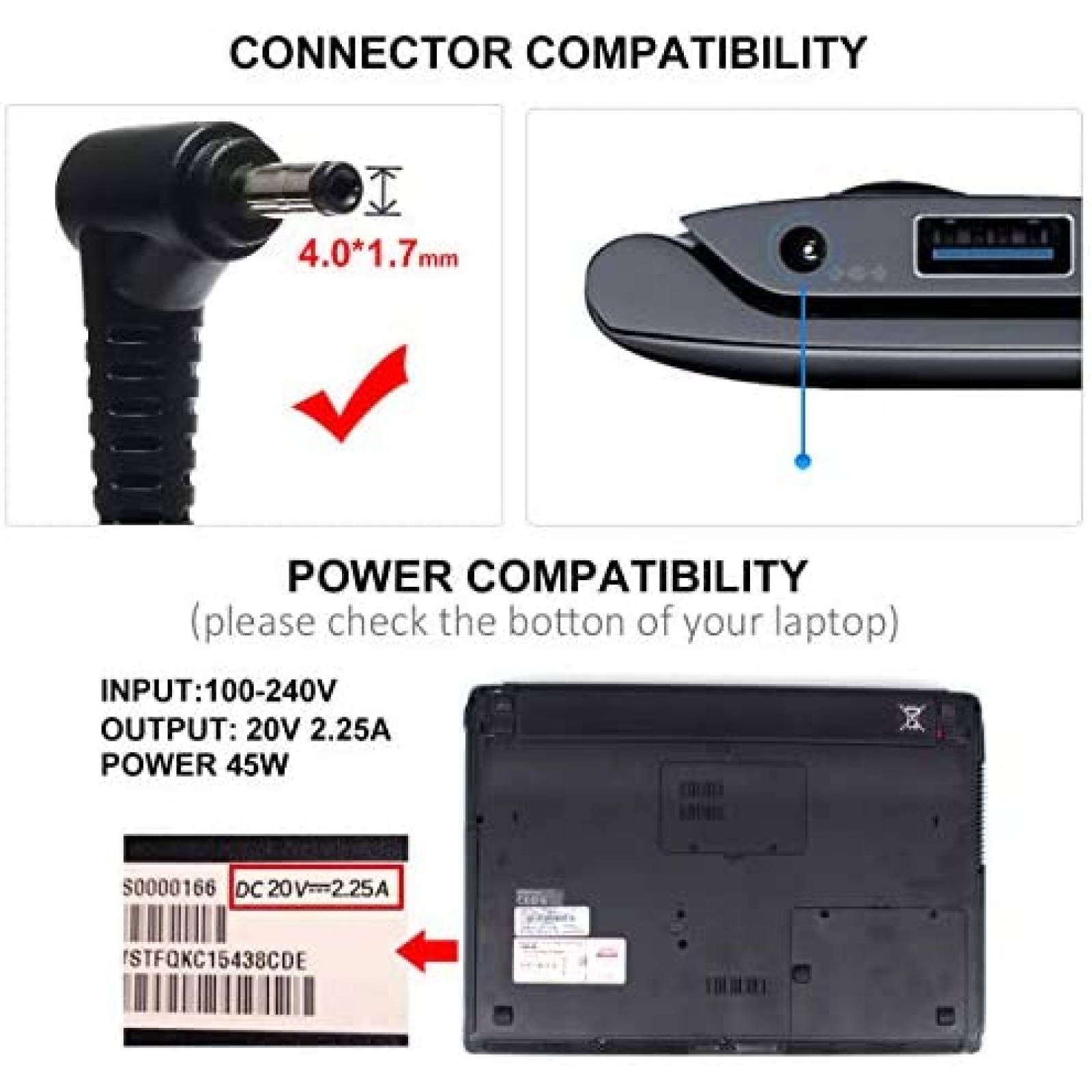 Cargador Universal LQM para Lenovo Ideapad de 45W -Negro