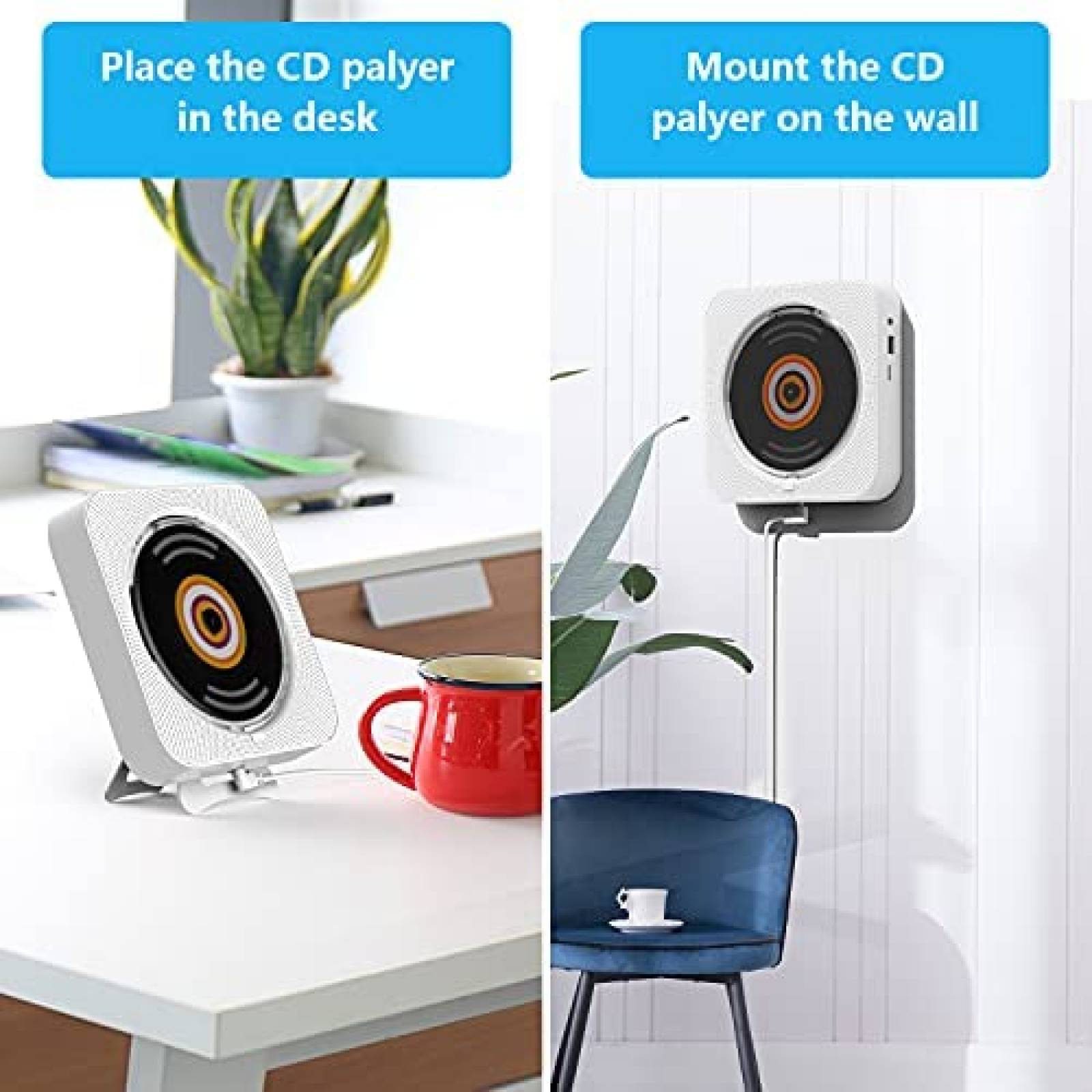 Tocador CD AONCO Bluetooth Radio LED MP3 FM -Blanco