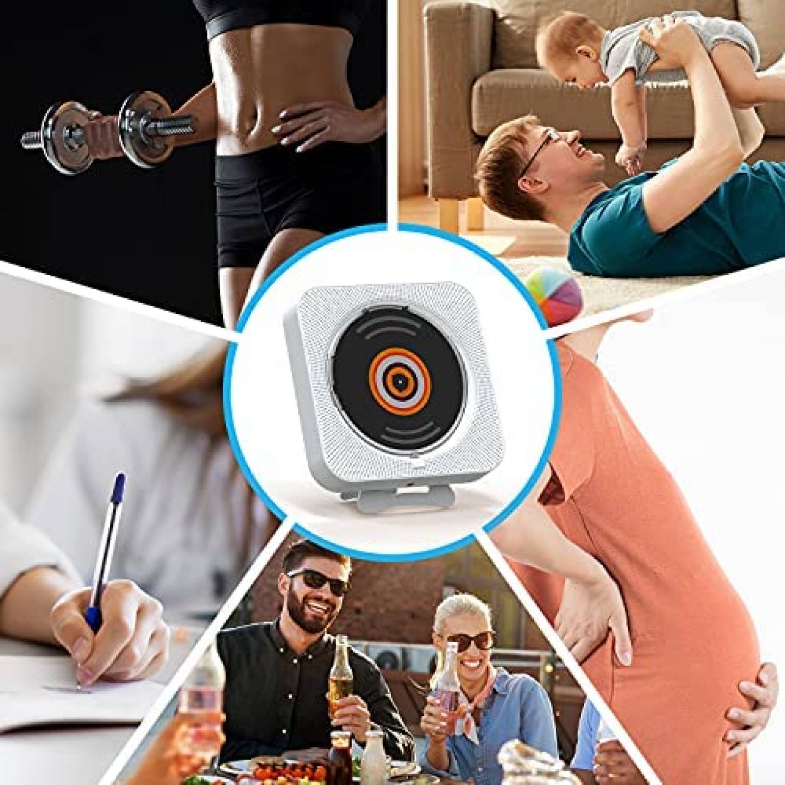 Tocador CD AONCO Bluetooth Radio LED MP3 FM -Blanco