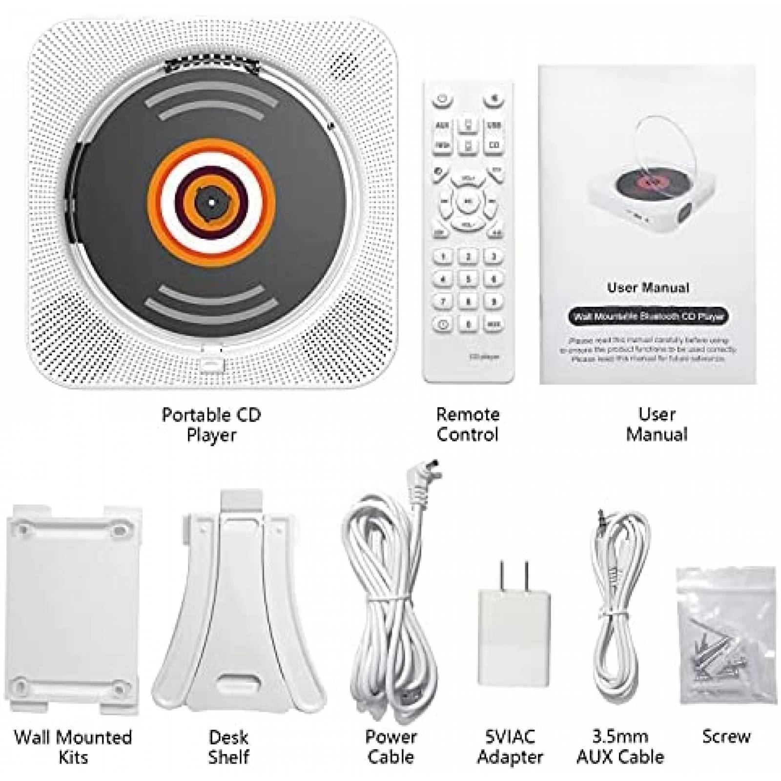 Tocador CD AONCO Bluetooth Radio LED MP3 FM -Blanco