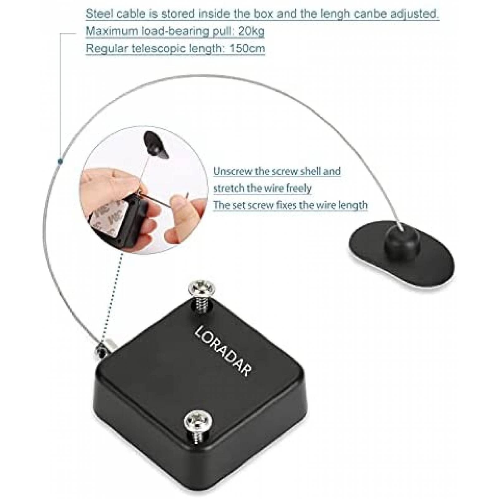 Candado de Cable de Seguridad Retractil LORADAR 5 Pzs -Negro
