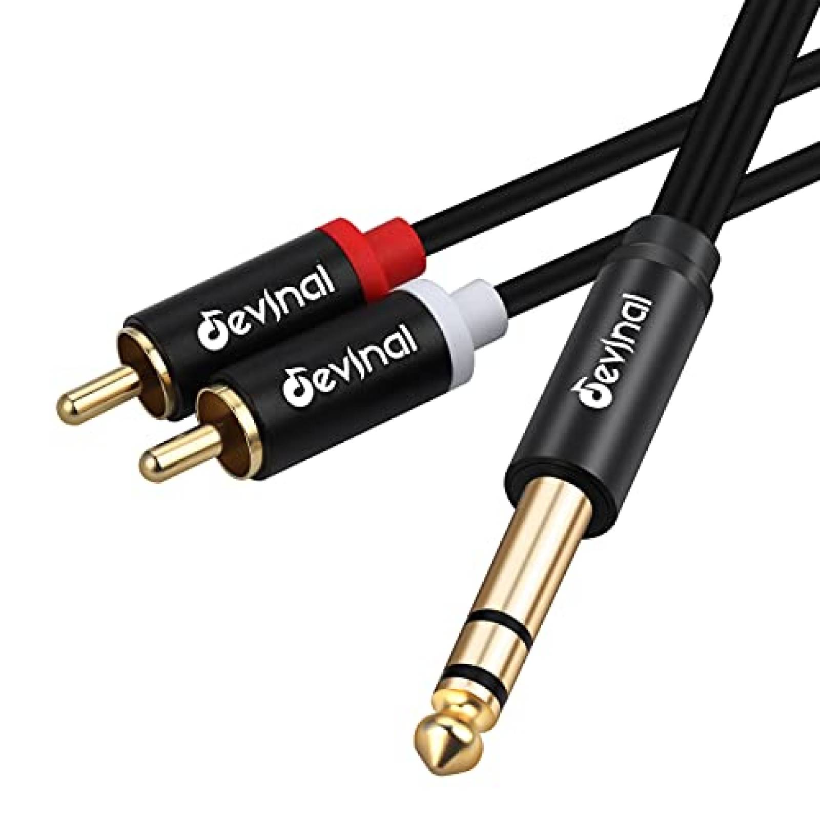 Cable Adaptador Devinal Macho 1/4" a Macho Doble RCA -Negro