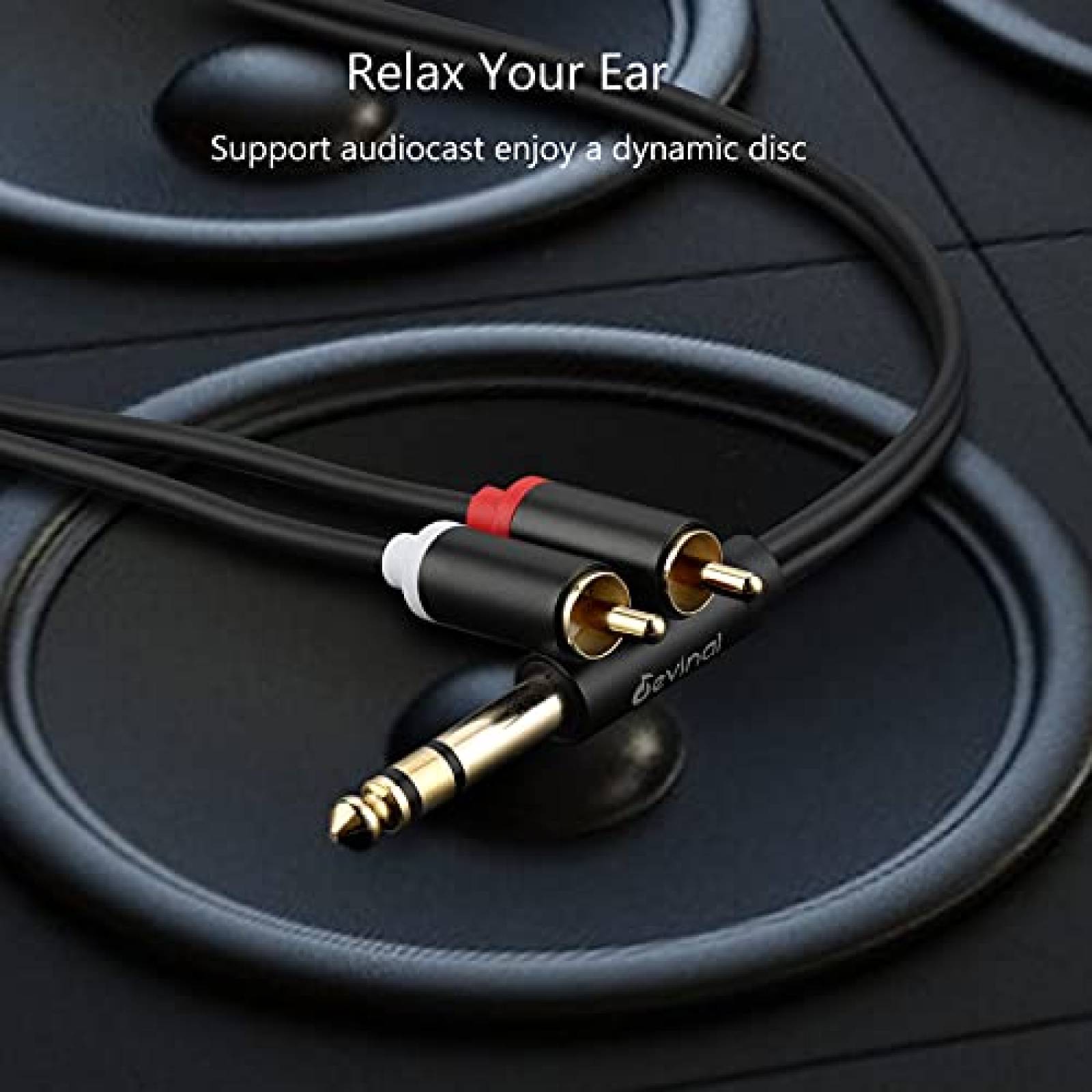 Cable Adaptador Devinal Macho 1/4" a Macho Doble RCA -Negro